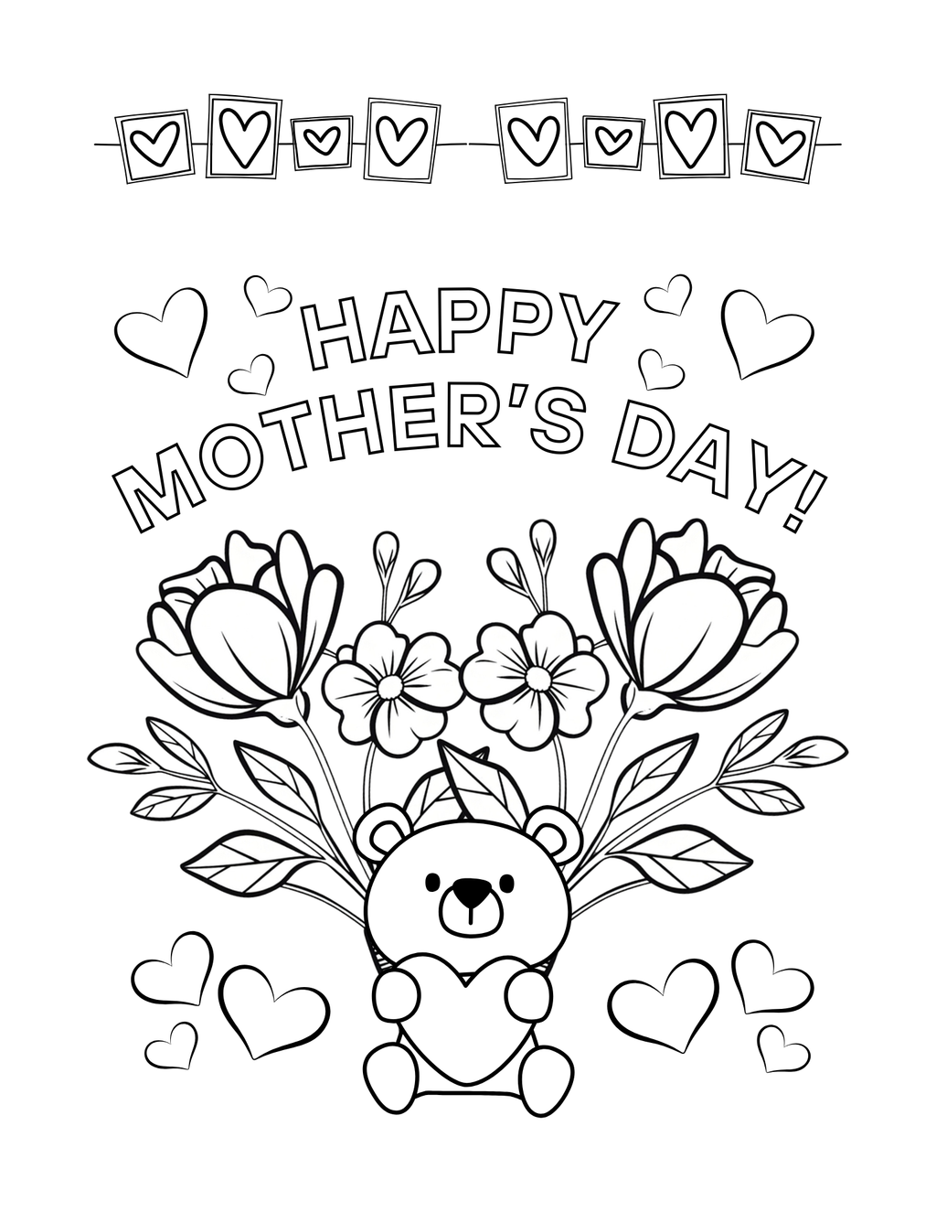 20 Simple Mother's Day Coloring Sheets for children. Seasonal, Holiday Printables