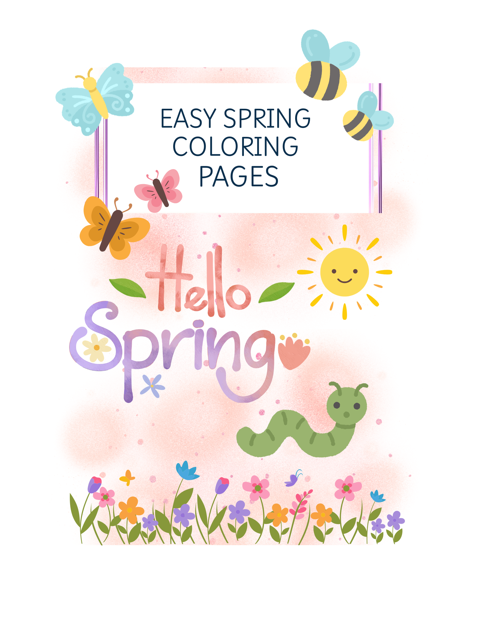 Cover of a coloring book with spring-themed illustrations and text.