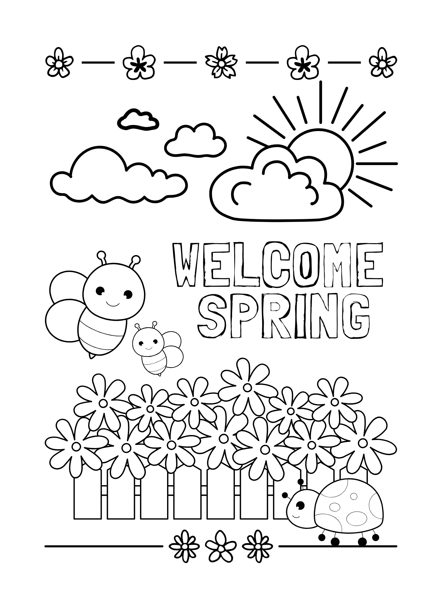 25 Simple SPRING Themed coloring pages for children