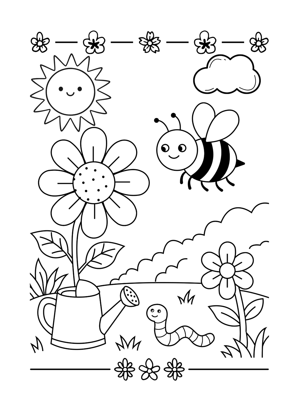 25 Simple SPRING Themed coloring pages for children